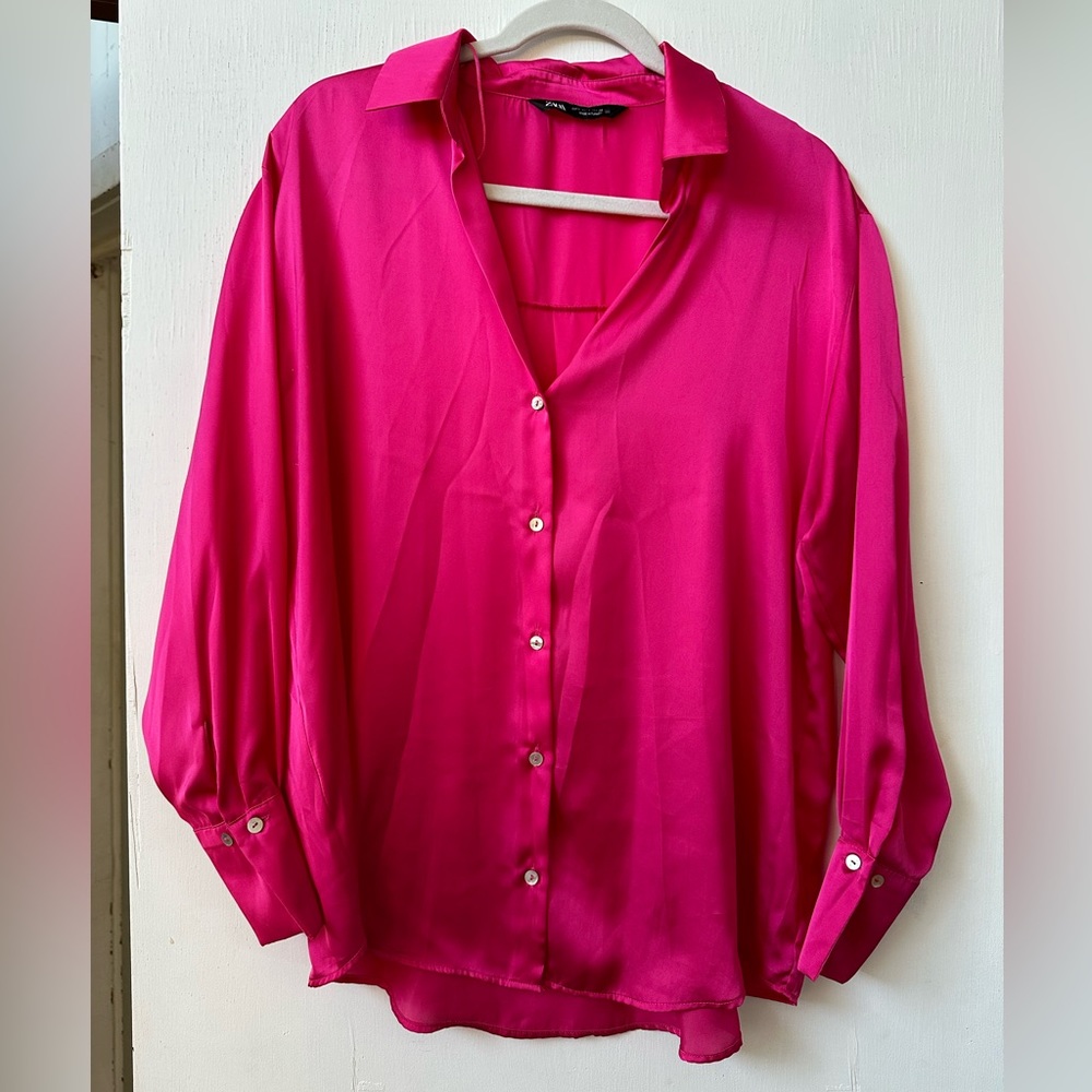 Bright Pink Satin button-up